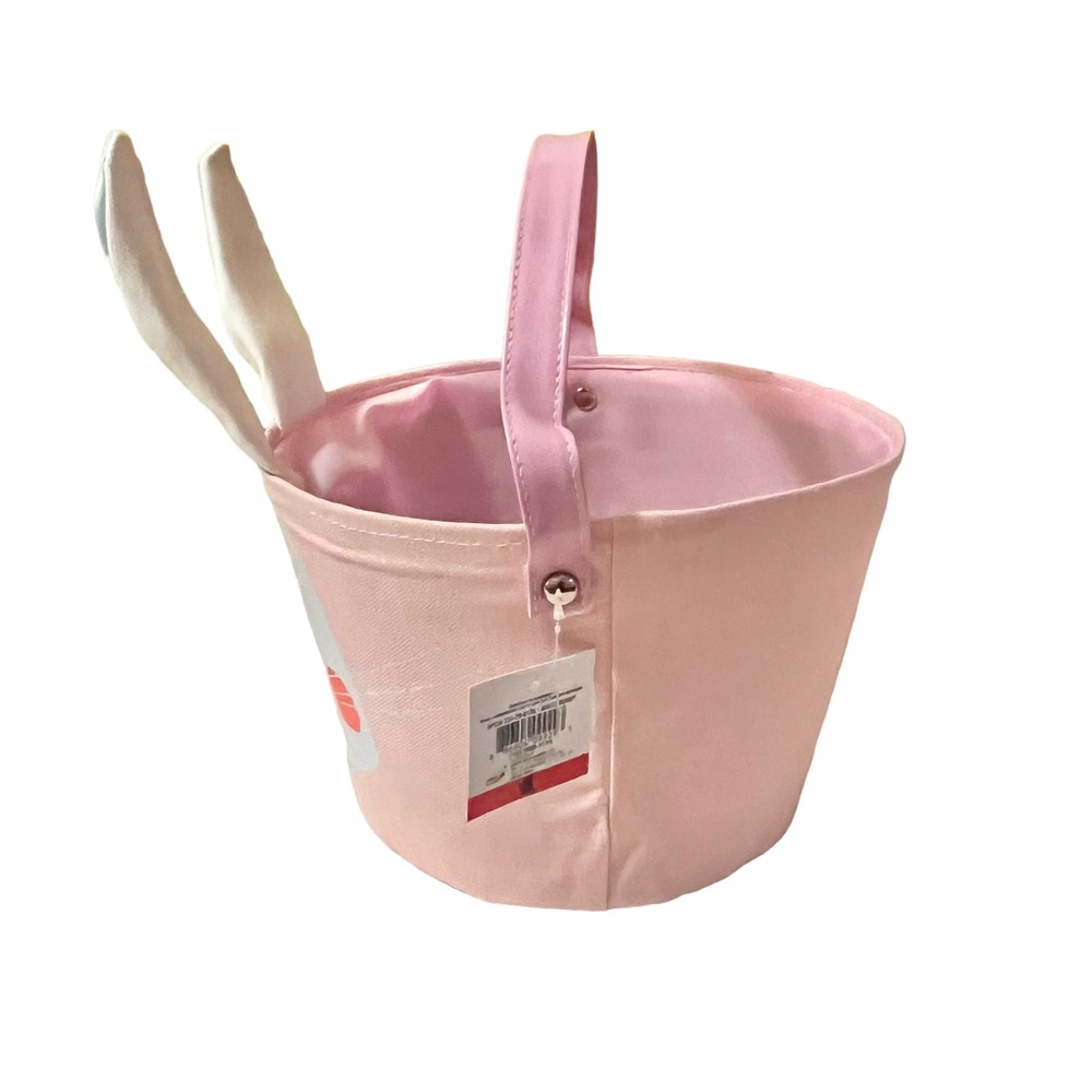 Spritz Easter Bunny Basket Set Pink New Fabric Bucket Gold Egg White Grass - Picture 3 of 10